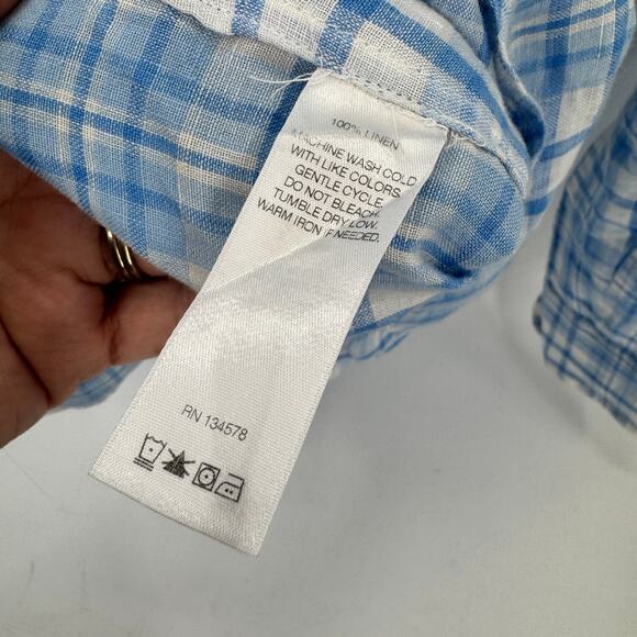 Vineyard Vines Shirt Mens Medium Blue Plaid Linen Button Down Classic Fit Tucker - Picture 6 of 7